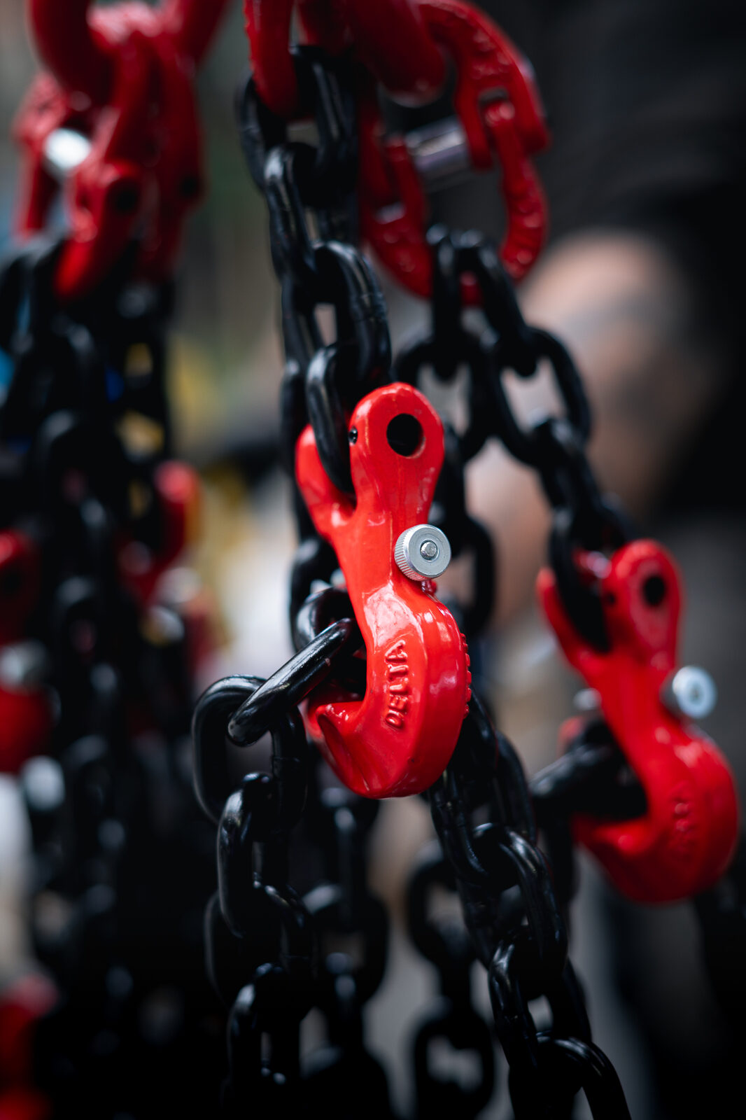 Lifting hooks and chains.